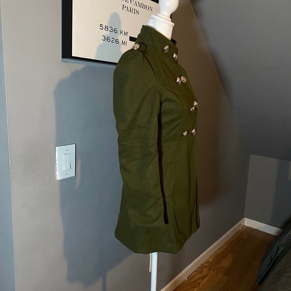 Women's Olive Wool Coat - Picture 2 of 8